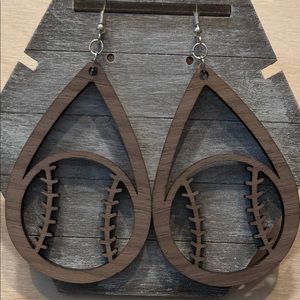 New laser cut walnut wood baseball earrings